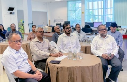 Minister of Climate Change, Environment and Energy, Thoriq Ibrahim and senior officials of the Ministry and Institute of Electrical Engineering (IEE) in attendance at the event held Saturday to install the lightning detection system. -- Photo: Environment Ministry