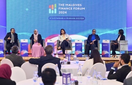 Panelists speaking at the Maldives Finance Forum held yesterday. -- Photo: Nishan Ali / Mihaaru News