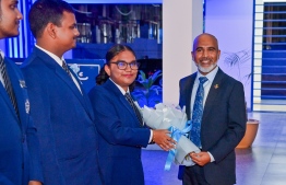 Students of Centre for Higher Secondary Education (CHSE) welcoming Minister of Education, Dr Ismail Shafeeu upon his arrival at the school's annual Prize Day ceremony held on Monday night. -- Photo: President's Office