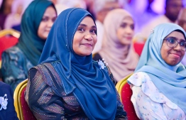 First Lady Sajidha Mohamed in attendance at the Centre for Higher Secondary Education's (CHSE)'s annual Prize Day ceremony held on Monday night. -- Photo: President's Office