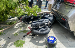 Accident in Hulhumale' today.-- Photo: Fayaz Moosa / Mihaaru