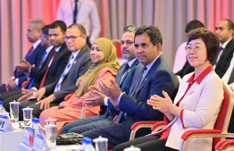 Chinese Ambassador to the Maldives Wang Lixin, Minister Saeed and other Cabinet members attending the Maldives-Sichuan Trade and Investment Cooperation Conference held today -- Photo: Nishan Ali