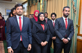 Members of the Maldivian Youth Advisory Committee established to provide counsel to the President at the President's Office yesterday. -- Photo: President's Office