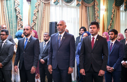 President Dr Mohamed Muizzu, Vice President Hussain Mohamed Latheef and Minister of Youth Empowerment, Information and Arts Ibrahim Waheed in attendance at the ceremony held to inaugurate the Maldivian Youth Advisory Committee established to provide counsel to the President in various areas. -- Photo: President's Office