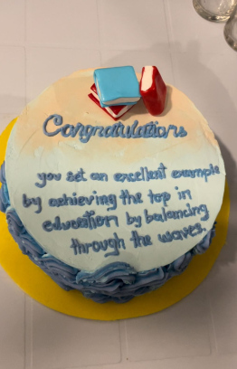 The cake given to aspiring local surfer, Sayyid Salahuddin. by the National Surfing Team to commemorate his outstanding O Level results.