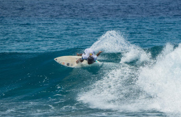 Local surfer Ahmed Hisham Saleem riding the waves.