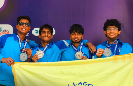 New Lagoon Mens Team who secured silver at the 50x4m relay event during the Asian Open Schools Invitational (AOSI) Short Course (25m) Age Group Swimming Championships held in Thailand.