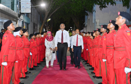 President Dr Mohamed Muizzu arriving at the ceremony held in Majeediyya School last night. -- Photo: President's Office