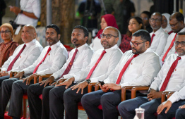 Ministers of the cabinet in attendance at the special ceremony held at Majeediyya School last night to commemorate their anniversary. -- Photo: President's Office