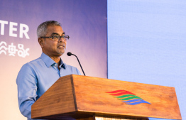 Environment Minister Thoriq speaking at the ceremony held in Dhaalu atoll Kudahuvadhoo to commemorate the conclusion of the smart meter installation project commenced in the island.