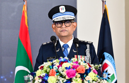 Commissioner of Police, Ali Shujau speaking at the special ceremony held in Iskandhar Koshi, Male' City to commemorate 20 years since Maldives Police Service was incepted to offer continuous services to the nation as a separate entity. -- Photo: Nishan Ali / Mihaaru News