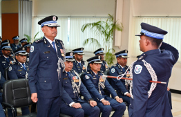 Commissioner of Police, Ali Shujau at the special ceremony held in Iskandhar Koshi, Male' City to commemorate 20 years of service.-- Photo: Nishan Ali / Mihaaru News