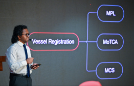 Information about Tradian being given. The system will provide all business-related services (Photo: Fayaz Moosa/ Mihaaru)