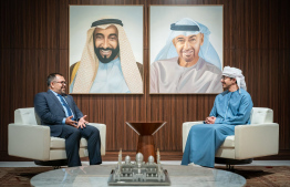 Foreign Minister Moosa Zameer and UAE's Foreign Minister meet and hold discussions -- Photo: Foreign Ministry