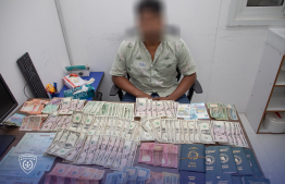 Some of the funds found in possession of the expatriates in today's operation, and one of the expatriates who were detained.-- Photo: Immigration