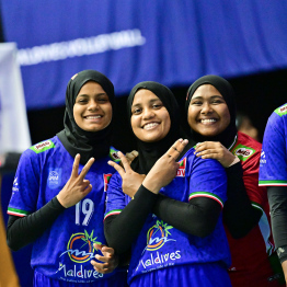 Asian Central Zone Women's Volleyball Challenge Cup match between Maldives and Tajikistan.-- Photo: Nishan Ali / Mihaaru