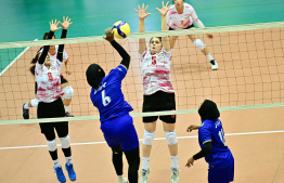 Asian Central Zone Women's Volleyball Challenge Cup match between Maldives and Tajikistan.-- Photo: Nishan Ali / Mihaaru