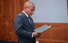 Ismail Habeeb taking the oath of office as a member of HRCM -- Photo: President's Office