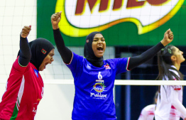 The Maldivian team celebrating their win during the semifinals last night. -- Photo: Ministry of Sports, Fitness and Recreation