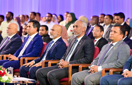 President Dr Mohamed Muizzu and Cabinet Ministers attending the High Achievers Award Ceremony 2022-2023 held at Dharubaaruge, Male' City today. -- Photo: Nishan Ali / Mihaaru News