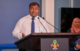 Minister of Dhivehi Language, Culture, and Heritage Adam Naseer Ibrahim during the press conference held yesterday at President's Office -- Photo: President's Office