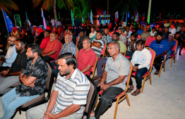 Locals of Haa Alif Uligan attending the special ceremony held at the island to inaugurate the headquarters of the Uthuru (North) ISPS Gateway Project being established in the northernmost islands of Maldives. -- Photo: Nishan Ali / Mihaaru News