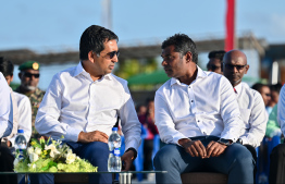 Minister of Economic Development and Trade Mohamed Saeed and STO MD Shimaadh Ibrahim at the inauguration of international bunkering services, held at HA. Hoarafushi.-- Photo: Nishan Ali / Mihaaru