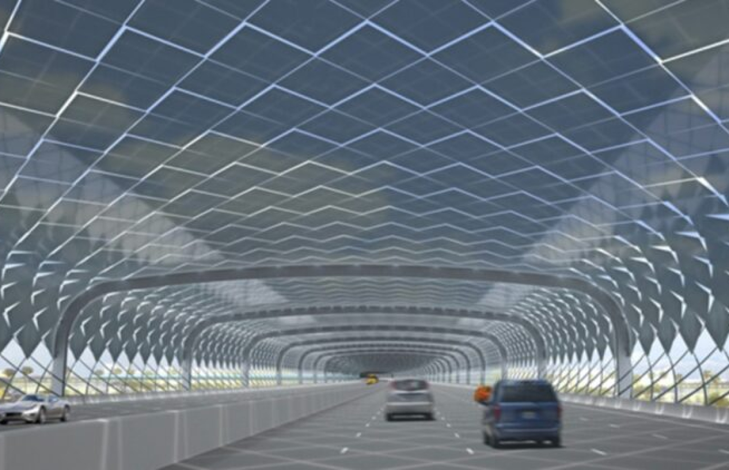 އެމެރިކާގެ ހައިވޭތަކުގެ މަތީގައި ސޯލާ ޕެނަލް ހަރުކުރަން ރާވާފައި ގޮތް ދައްކައިދޭ ކުރެހުމެއް.