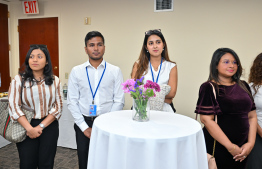 Maldivian nationals taking part in the ceremony held at the Permanent Mission of the Republic of Maldives to the United Nations in order for the President to meet with the Maldivian community residing in America. -- Photo: President's Office