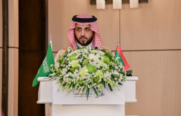 Ambassador of Saudi Arabia to the Maldives, Matrek Abdullah Al-Ajalin Aldosari speaking at the ceremony held at Villa Nautica Maldives Resort to celebrate Saudi Arabia's 94th National Day. -- Photo: President's Office