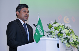 Vice President Hussain Mohamed Latheef and his wife Aishath Afreen Mohamed in attendance at the ceremony held to celebrate Saudi Arabia's 94th National Day. -- Photo: President's Office