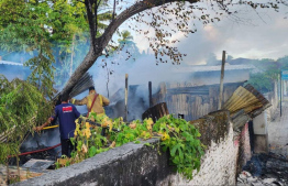 Fire put out after the incident at Maradhoo warehouse.-- Photo: MNDF