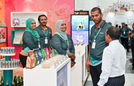 Products of some brands displayed at the SIMDI stall. -- Photo: Nishan Ali / Mihaaru News