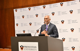 President Dr. Mohamed Muizzu addressing the students of Princeton University during the “Dean’s Leadership Series". During his speech, he clarified Maldives' efforts on expanding its economic avenues and broadening opportunities for foreign investors -- Photo: President's Office