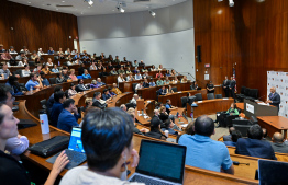 President Dr. Mohamed Muizzu addressing the students of Princeton University during the “Dean’s Leadership Series". During his speech, he clarified Maldives' efforts on expanding its economic avenues and broadening opportunities for foreign investors -- Photo: President's Office