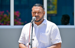 Deputy Mayor of Malé City Council Ahmed Nareesh speaking at the opening ceremony of Aa Sahara Mosque and funeral home -- Photo: President's Office