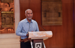 President Muizzu speaks with Maldivians residing in New Delhi.-- Photo: President's Office