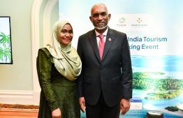 President Dr. Mohamed Muizzu and the first lady in attendance at the ceremony held to promote Maldives tourism and business in Mumbai --- Photo/President's Office