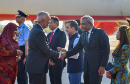 Current High Commissioner of Maldives to India Ibrahim Shaheeb greet President Muizzu on his state visit to India -- Photo: President's Office