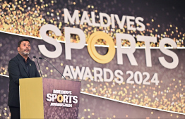 Sports Minister Abdulla Rafiu speaking at the Maldives Sports Awards -- Photo: Fayaz Moosa | Mihaaru