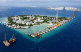 Thilamalé Bridge development in progress. The super structures of the 6.7 kilometre bridge are now being laid out -- Photo: Nishan Ali | Mihaaru