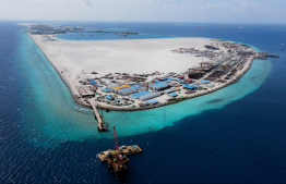 Thilamalé Bridge construction in progress. Super structures are now being laid out -- Photo: Nishan Ali | Mihaaru