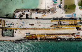 Thilamalé Bridge construction in progress. Super structures are now being laid out -- Photo: Nishan Ali | Mihaaru