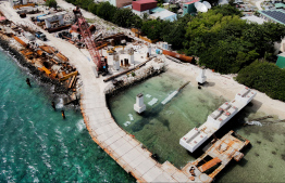 Thilamalé Bridge construction in progress. Super structures are now being laid out -- Photo: Nishan Ali | Mihaaru