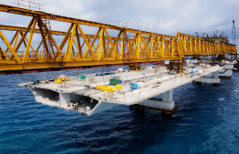 Thilamalé Bridge construction in progress. Super structures are now being laid out -- Photo: Nishan Ali | Mihaaru