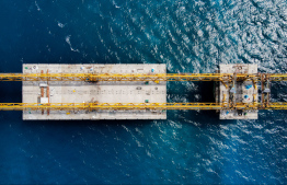 Thilamalé Bridge construction in progress. Super structures are now being laid out -- Photo: Nishan Ali | Mihaaru