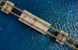 Thilamalé Bridge development in progress. The super structures of the 6.7 kilometre bridge are now being laid out -- Photo: Nishan Ali | Mihaaru