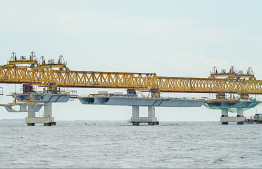 Super structures of the Thilamalé Bridge being laid out -- Photo: Nishan Ali | Mihaaru