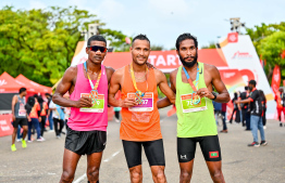 Three medal winners of the Dhiraagu Maldives Road Race -- Photo: Mihaaru