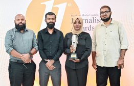 Some Journalists of the Mihaaru News team who received the Best Coverage Award -- Photo: Nishan Ali